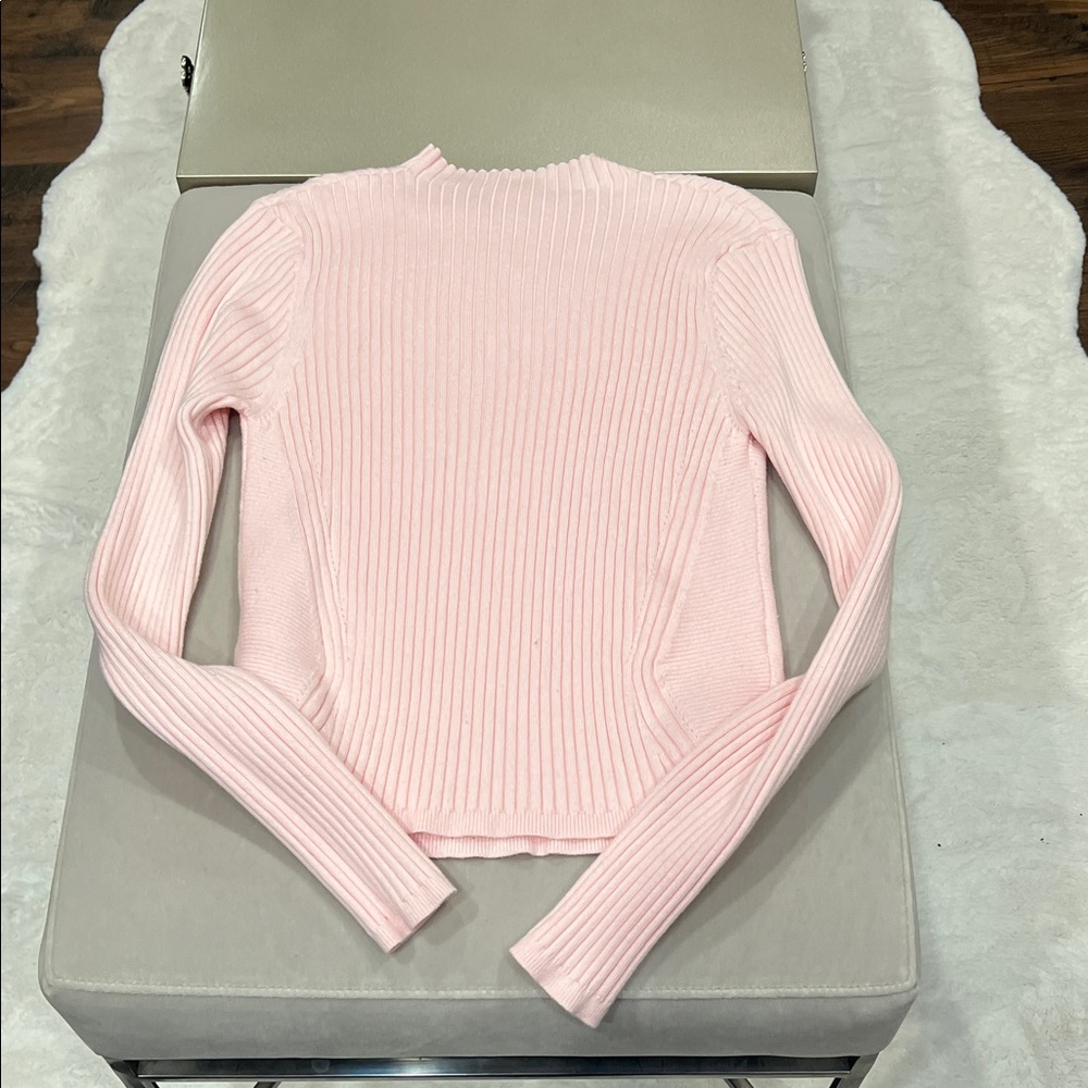 Pink Ribbed Long Sleeve Sweater